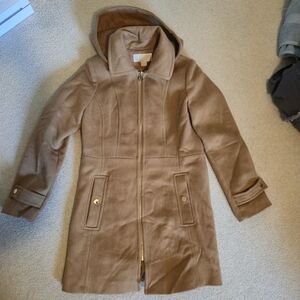 Michael Kors Tan Wool Coat with hood